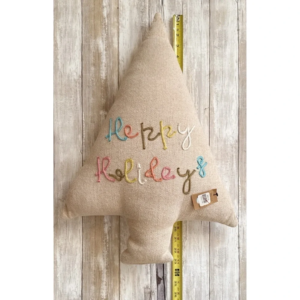Creative Co-op Happy Holidays Embroidered Cotton Jute Throw Pillow 24” Inches